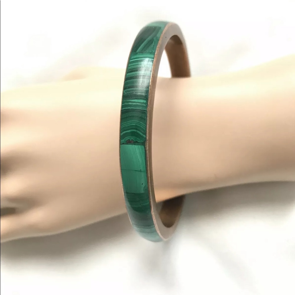 Vintage Bracelet Malachite Inlay Bronze Large